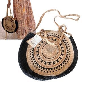NEW Woven Moroccan HANDBAG 16” Round Crossbody Shoulder Purse Shanty Corporation